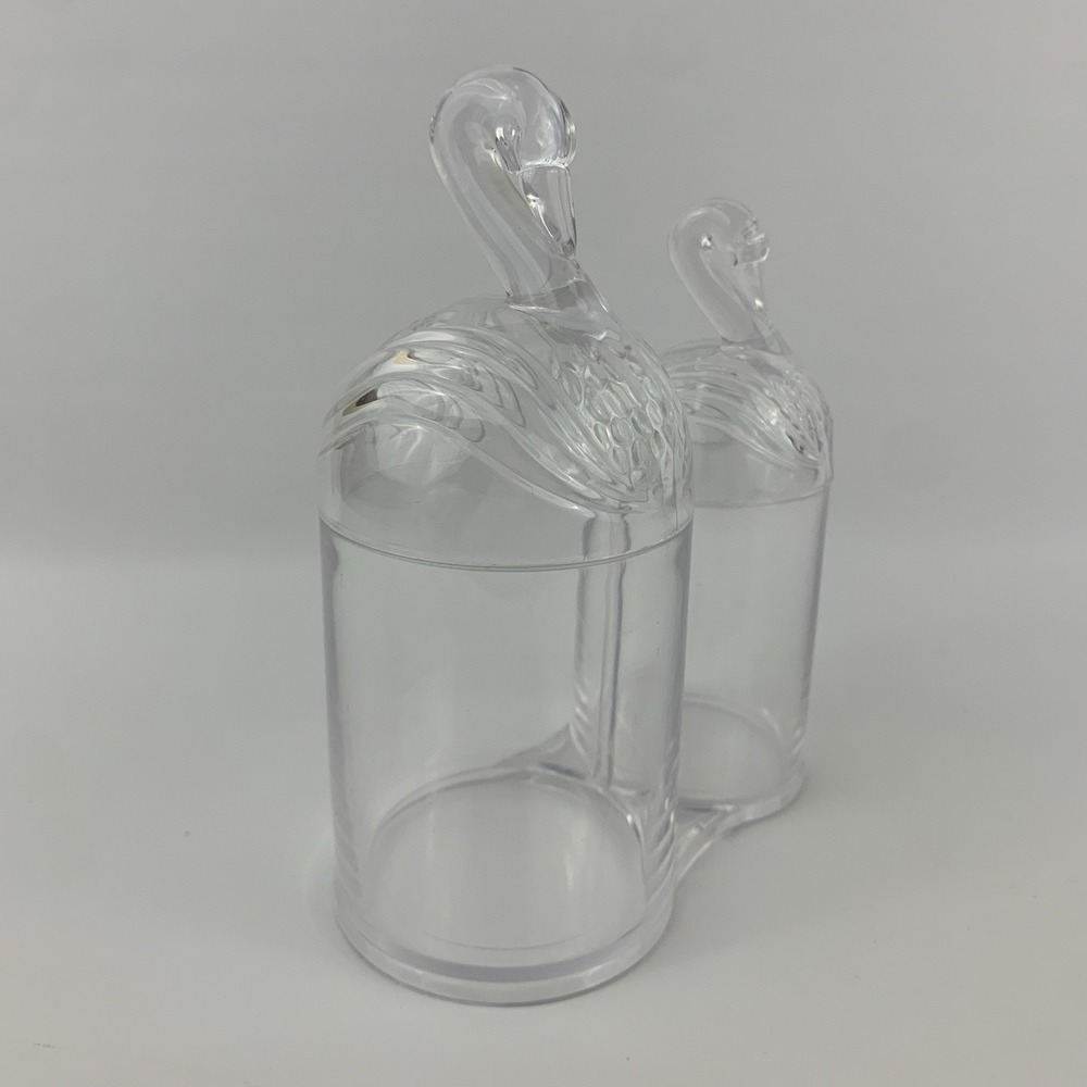 Vintage Double Swan Clear Plastic Bath Canisters Cotton Balls and Swabs Holder